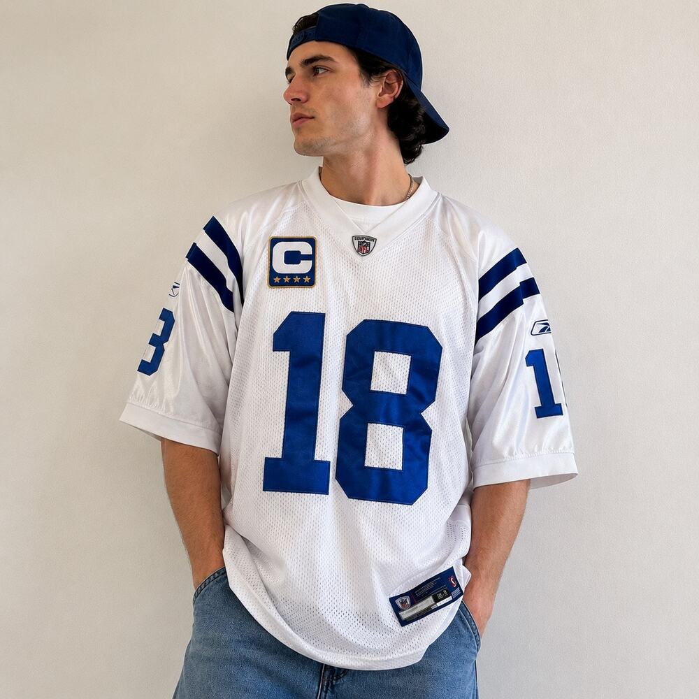 Reebok On Field Peyton Manning Indianapolis Colts NFL Jersey White Blue Sz 54
